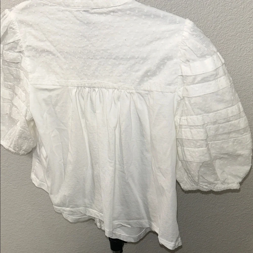 Anthropologie  puff-sleeve swing dot White Textured Blouse